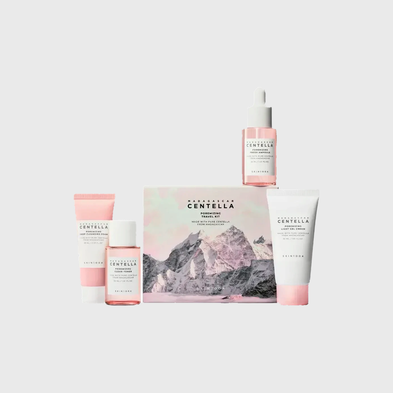 SKIN1004 Kit Madagascar Centella Poremizing Travel 4 Peças Sabonete Facial + Tônico Facial + Sérum + Creme - Milanzi