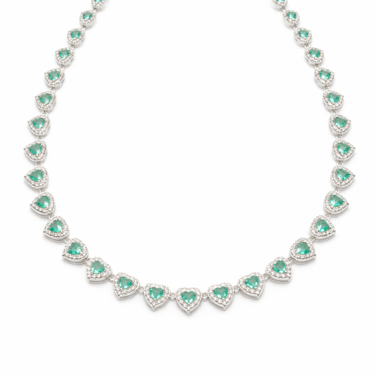 Colar Riviera Corações Esmeralda