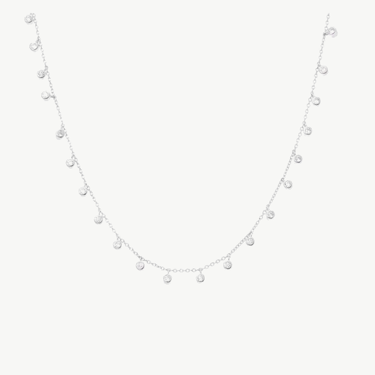 Colar Pontos de Luz Pendente 2mm em Ródio com Zircônias 45CM