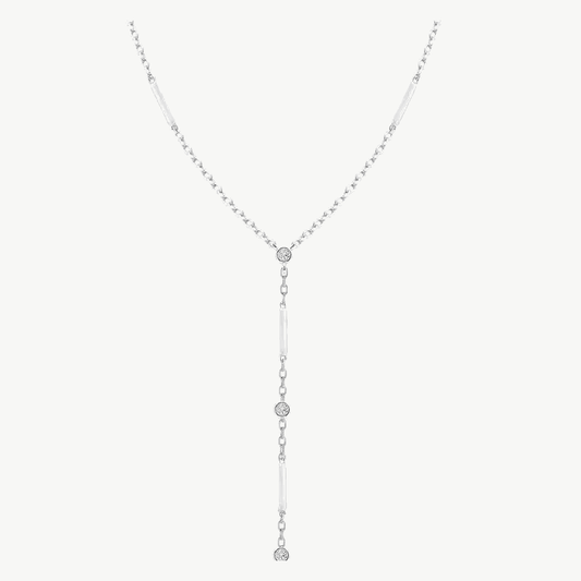 Colar Gravatinha Placas & Luz em Ródio com Zircônias 45CM