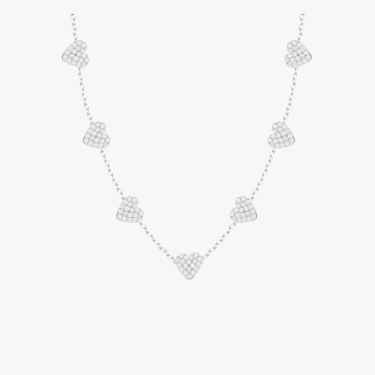 Colar Onze Corações Delicados em Ródio com Zircônias 40CM
