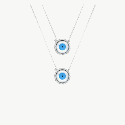 Escapulário Olho Grego em Ródio com Zircônias 80CM