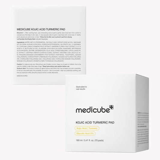Medicube Pads Tonificantes Clareadores com Ácido Kójico e Cúrcuma – (70 unidades)