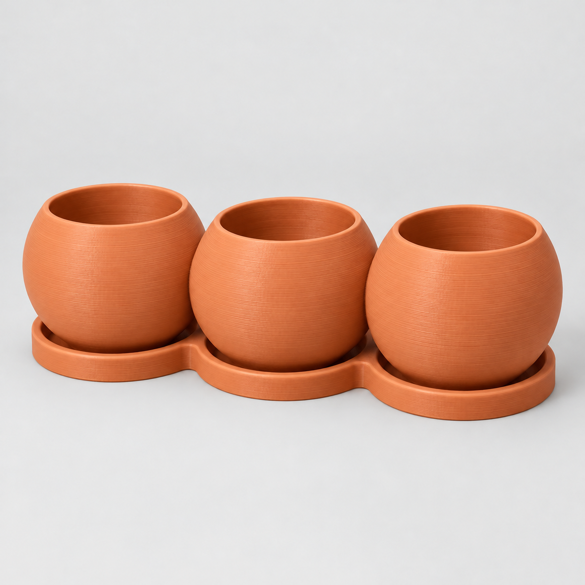Kit 3 Vasos Decorativos Trio – Mini Cachepôs com Bandeja em Laranja — imagem ilustrativa Milanzi