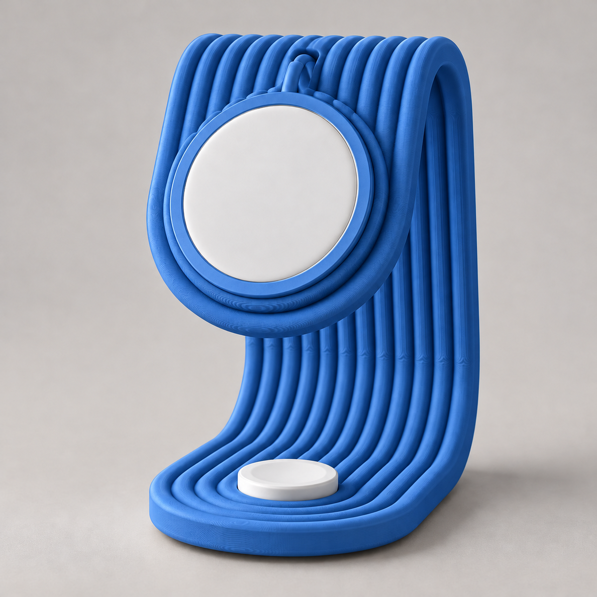 Suporte de carregamento para iPhone e Apple Watch em Azul — peça única; carregadores ilustrativos não inclusos