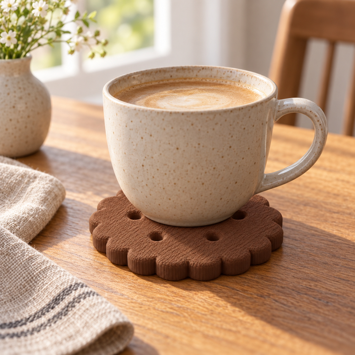 Porta-Copos Decorativo Biscoito Redondo em ambiente — foto ilustrativa Milanzi