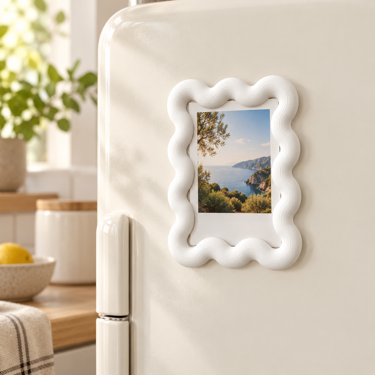 Moldura Ondulada para Foto Instax Mini de Geladeira em ambiente — foto ilustrativa Milanzi