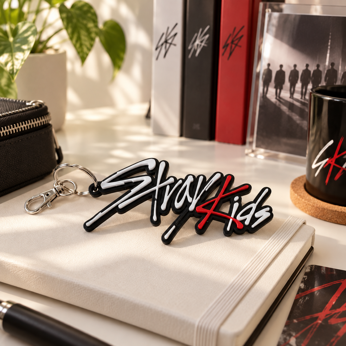 Chaveiro Logo Stray Kids em ambiente — foto ilustrativa Milanzi