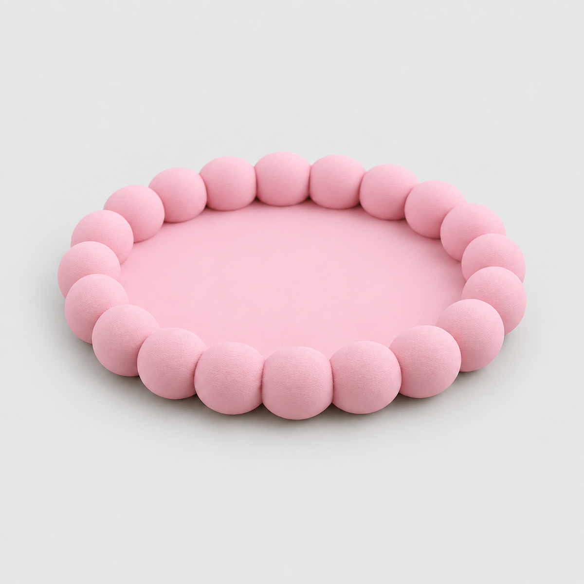 Bandeja Decorativa Redonda com Borda de Bolinhas em Rosa pastel — Milanzi