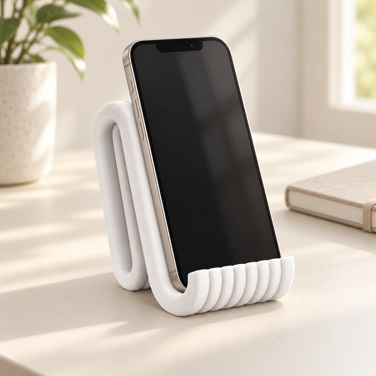 Suporte Ondulado para Celular e Carregador MagSafe em ambiente — foto ilustrativa Milanzi