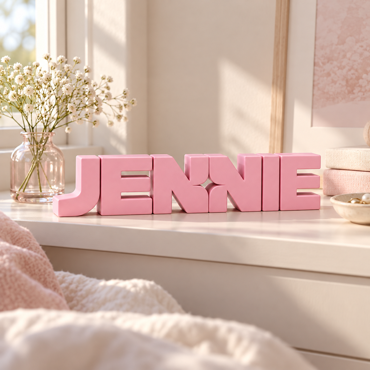 Display Decorativo Logo Jennie em ambiente — foto ilustrativa Milanzi