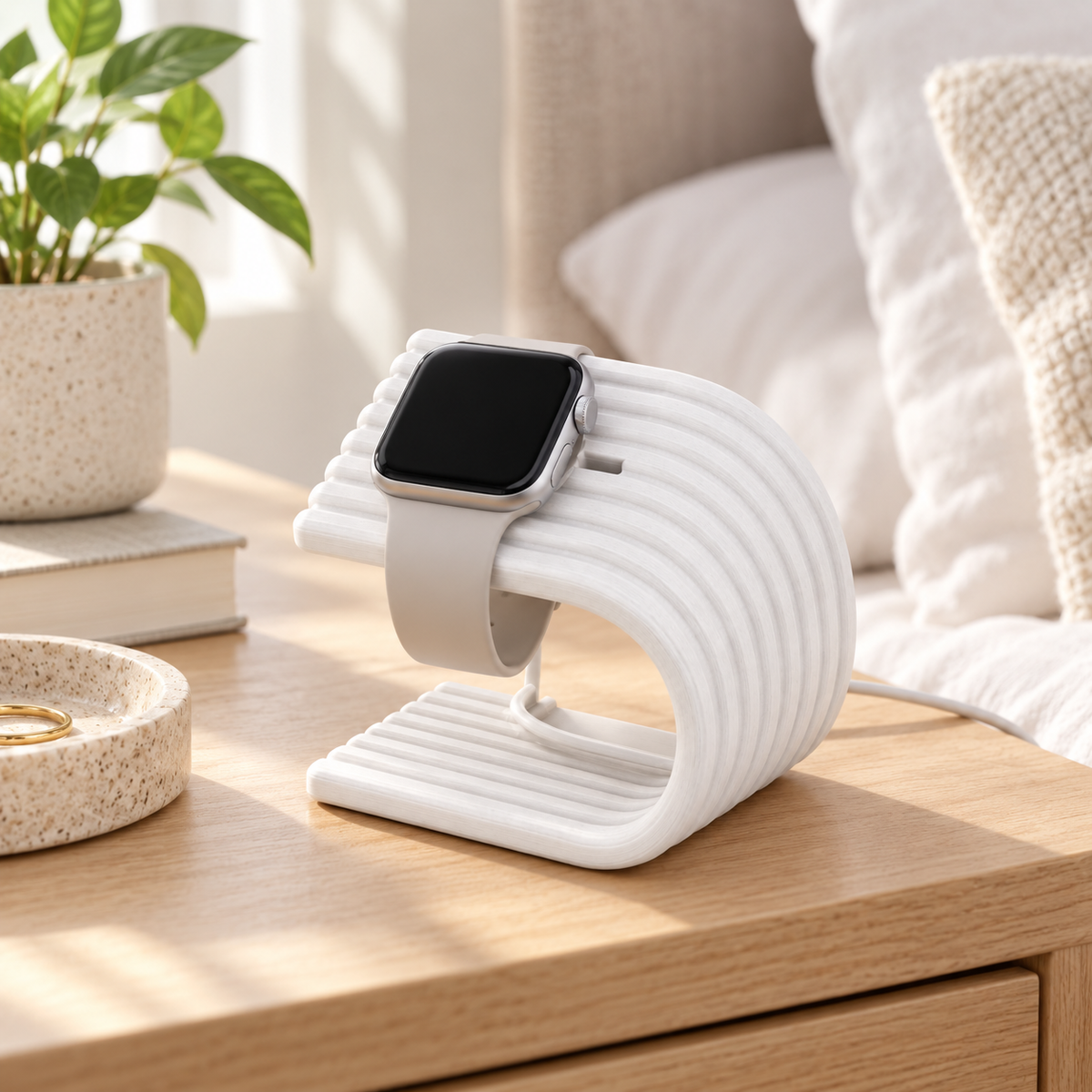 Suporte Ondulado para Carregador de Apple Watch em ambiente — foto ilustrativa Milanzi