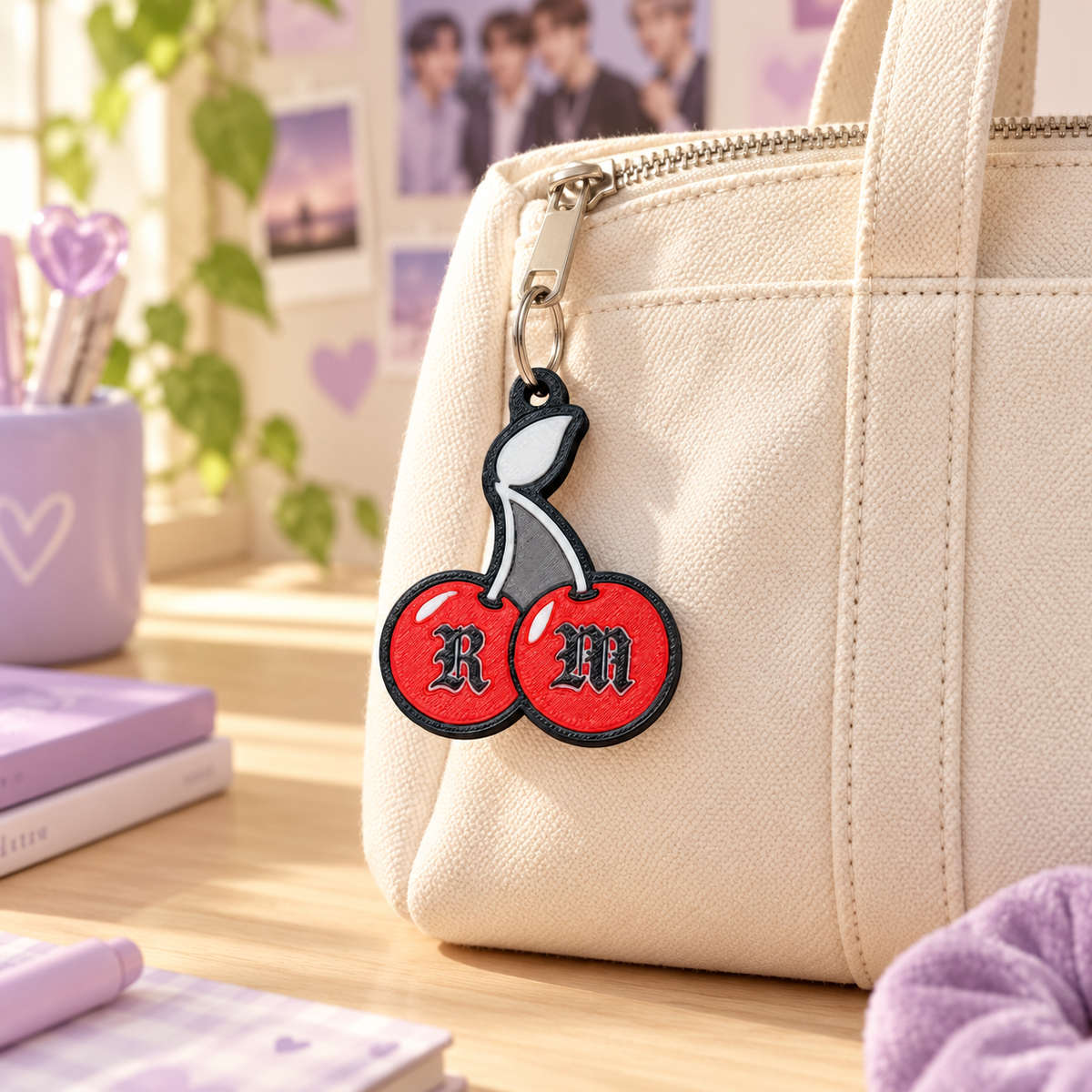 Chaveiro BTS com Nome do Integrante em ambiente — foto ilustrativa Milanzi