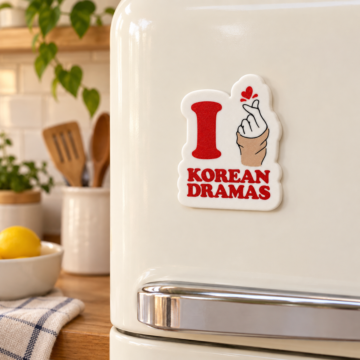 Ímã Decorativo I Love Korean Dramas em ambiente — foto ilustrativa Milanzi